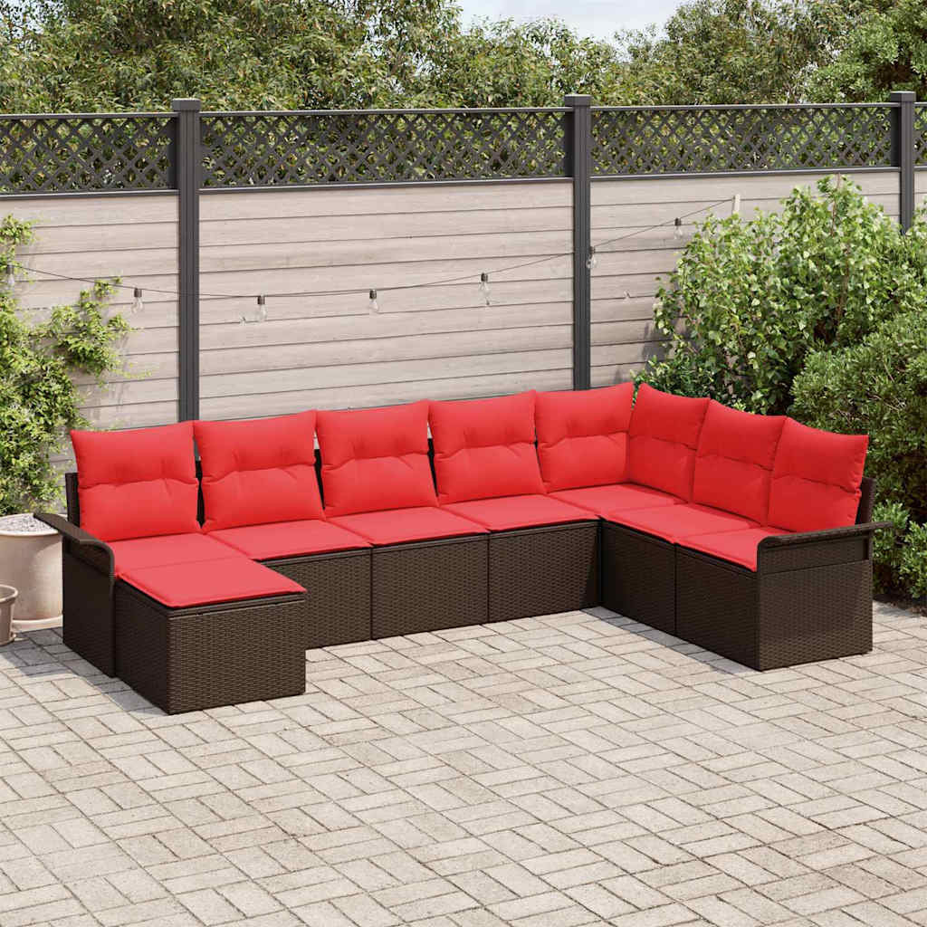vidaXL Gartensofa-set mit Kissen mit Speicher 8 pcs Beige Poly Rattan