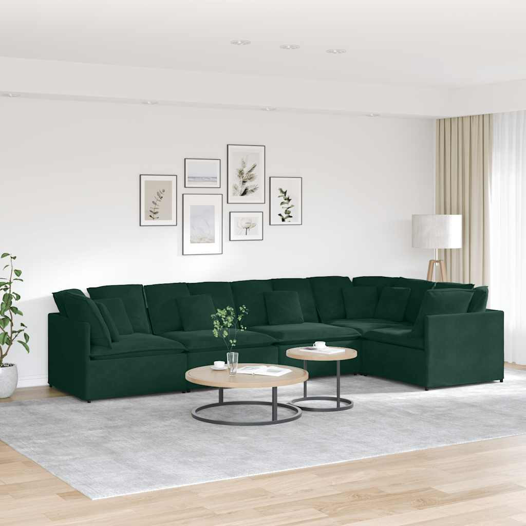 vidaXL Modulares Sofa mit Kissen Samt Dunkelgrün