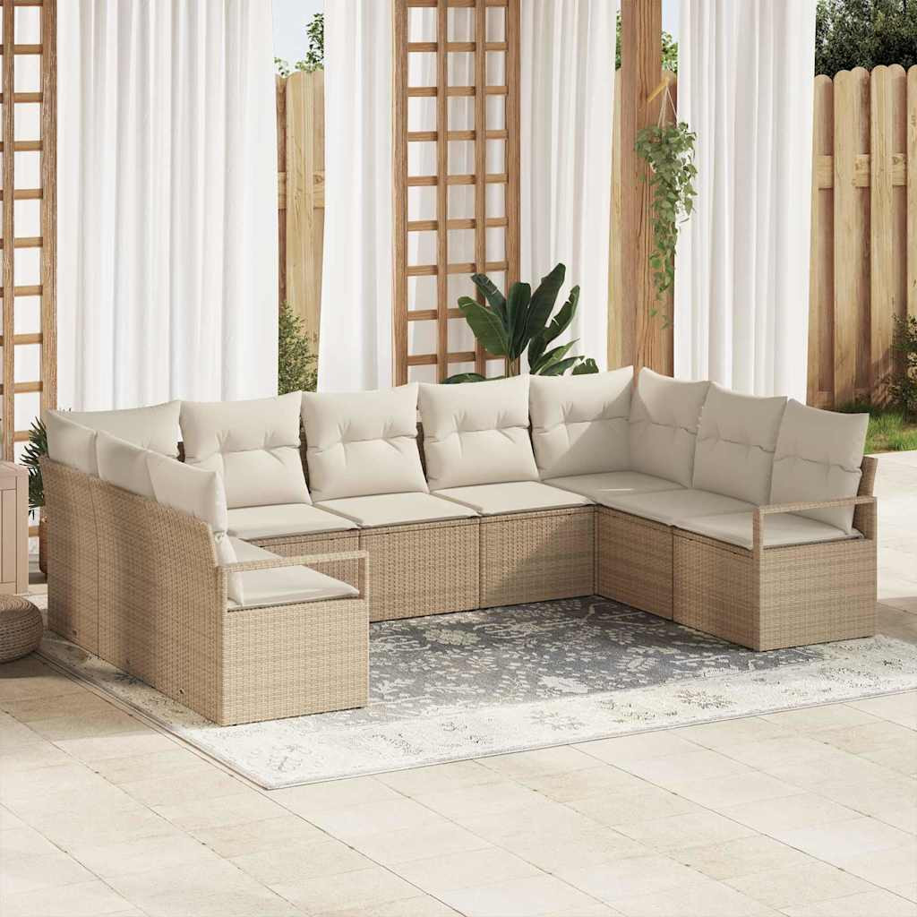 vidaXL Gartensofa-set mit Kissen 9 pcs Beige und Weiß Poly-Rattan