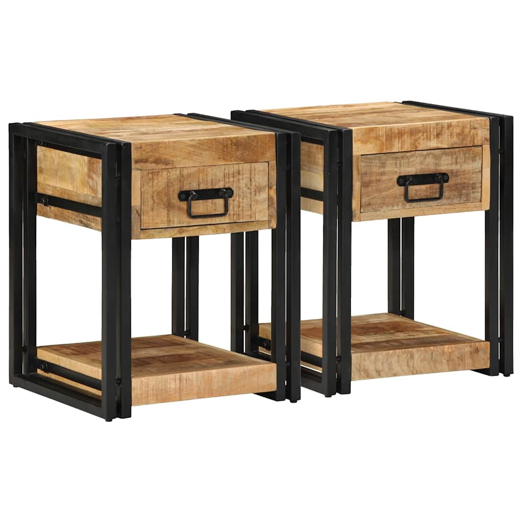 vidaXL Nachttische 2 Stk. 40x40x50 cm Raues Massivholz Mango