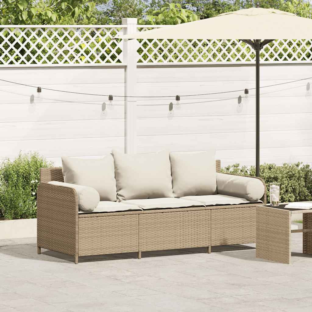 vidaXL Gartensofa mit Kissen 3-Sitzer Beige Poly Rattan