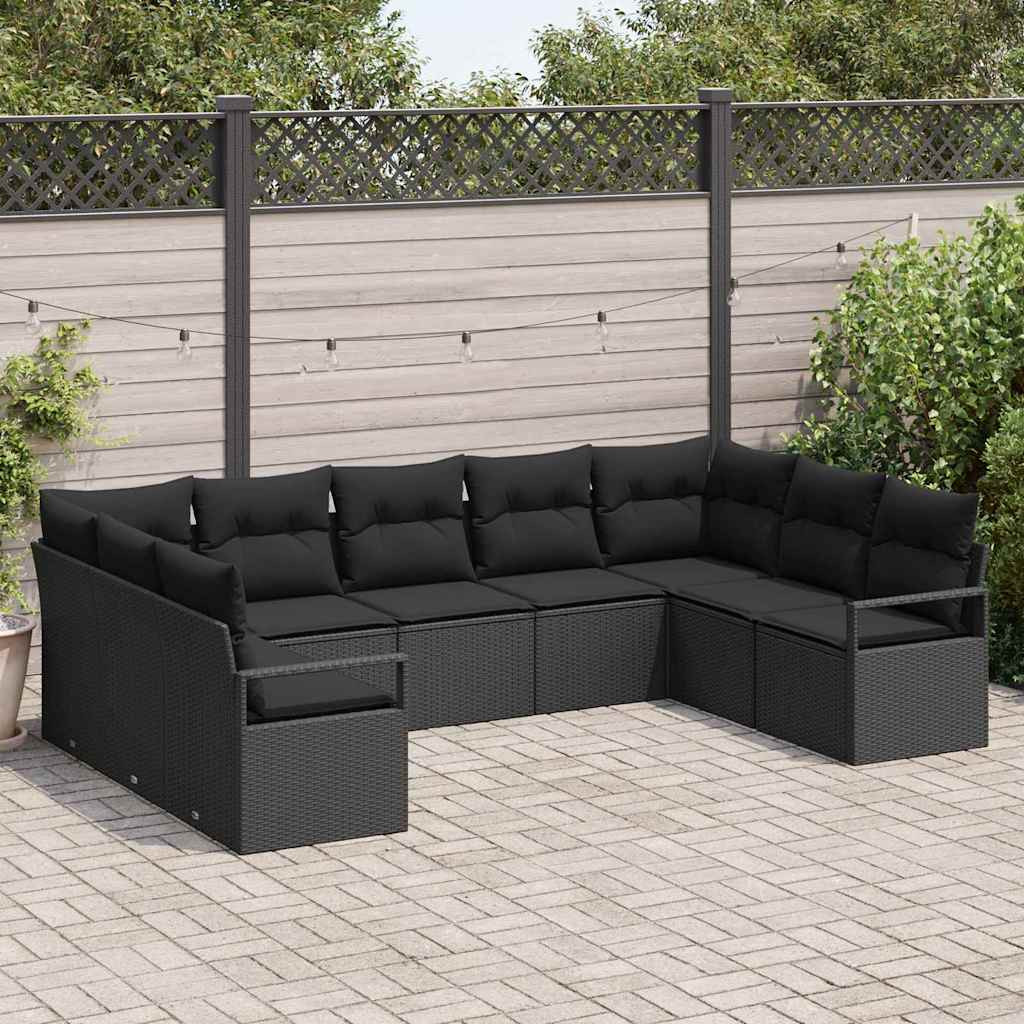 vidaXL Gartensofa-set mit Kissen 9 pcs Schwarz Poly-Rattan