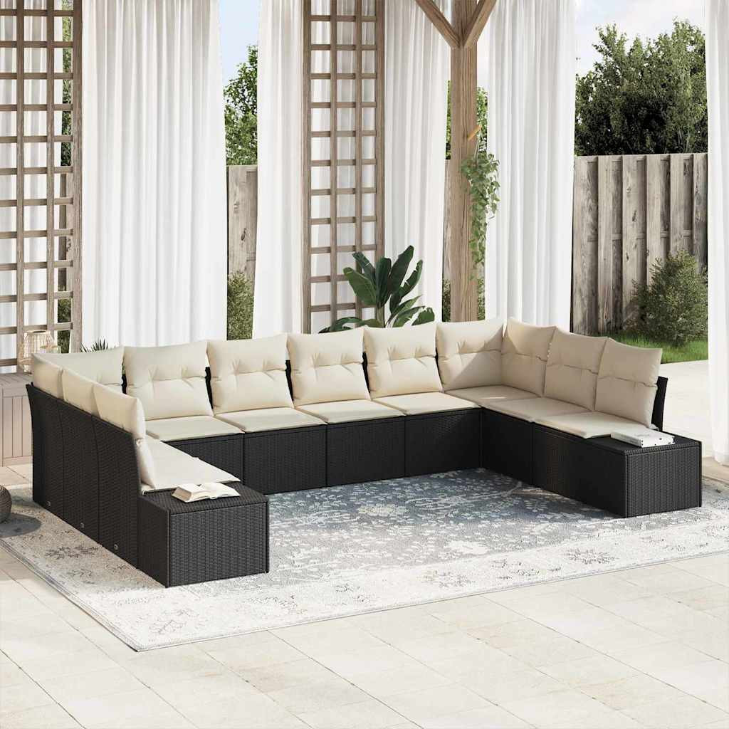 vidaXL Gartensofa-set mit Kissen 10 pcs Schwarz und Creme Polyrattan