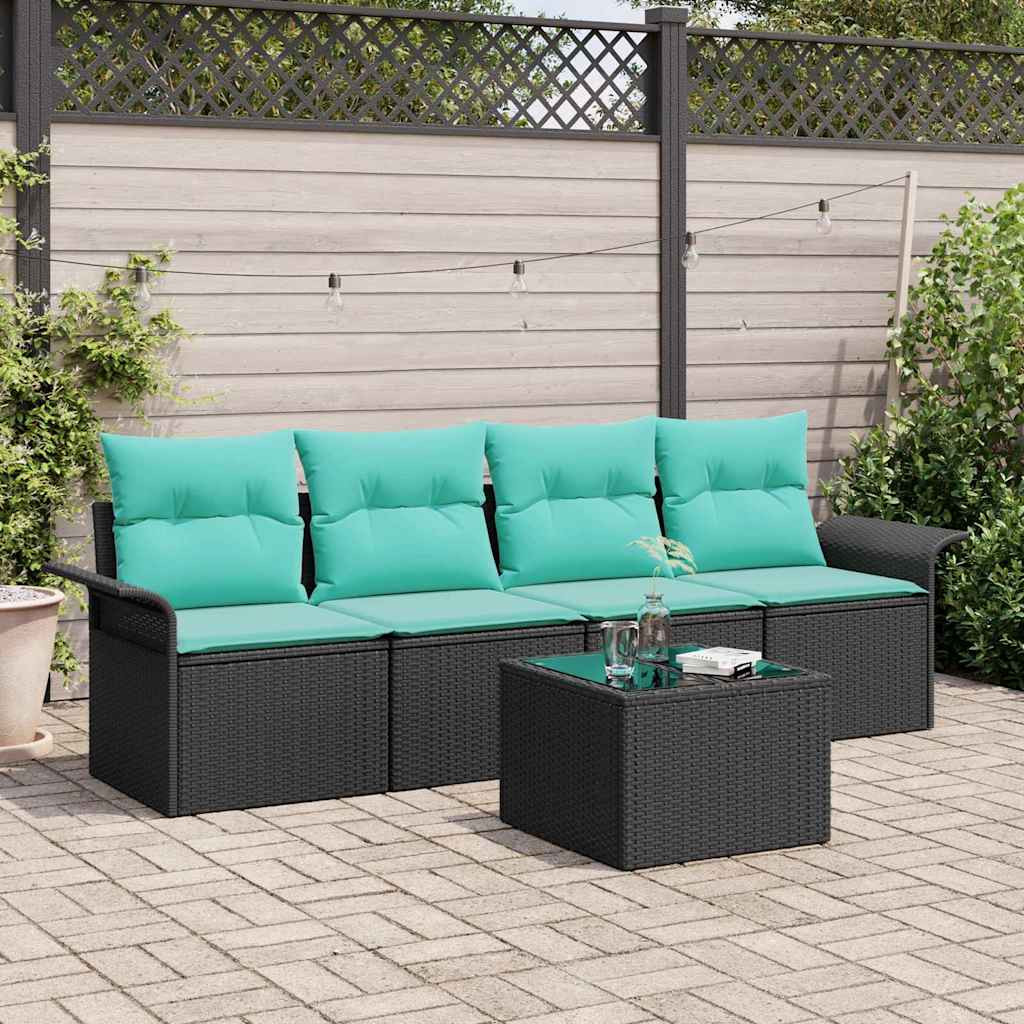 vidaXL Gartensofa-set mit Kissen 5 pcs Schwarz und Türkis Poly-Rattan