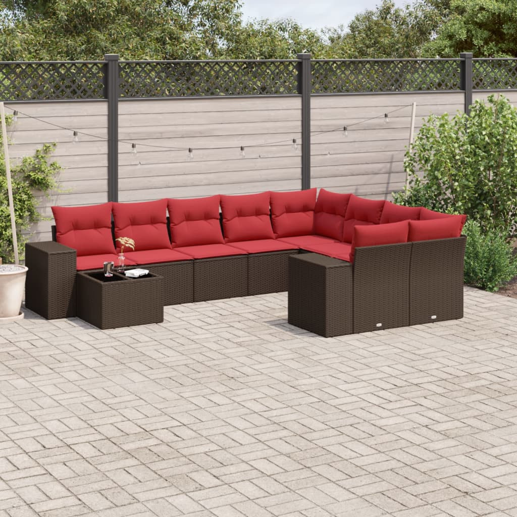 vidaXL 10-teiliges Gartensofa-Set mit Kissen, braun, Polyrattan