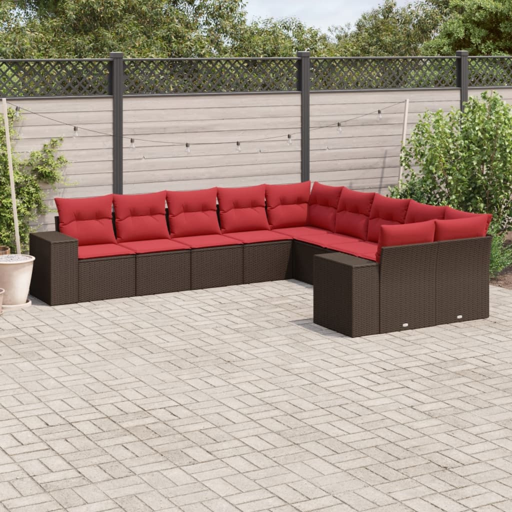 vidaXL 10-teiliges Gartensofa-Set mit Kissen, braun, Polyrattan