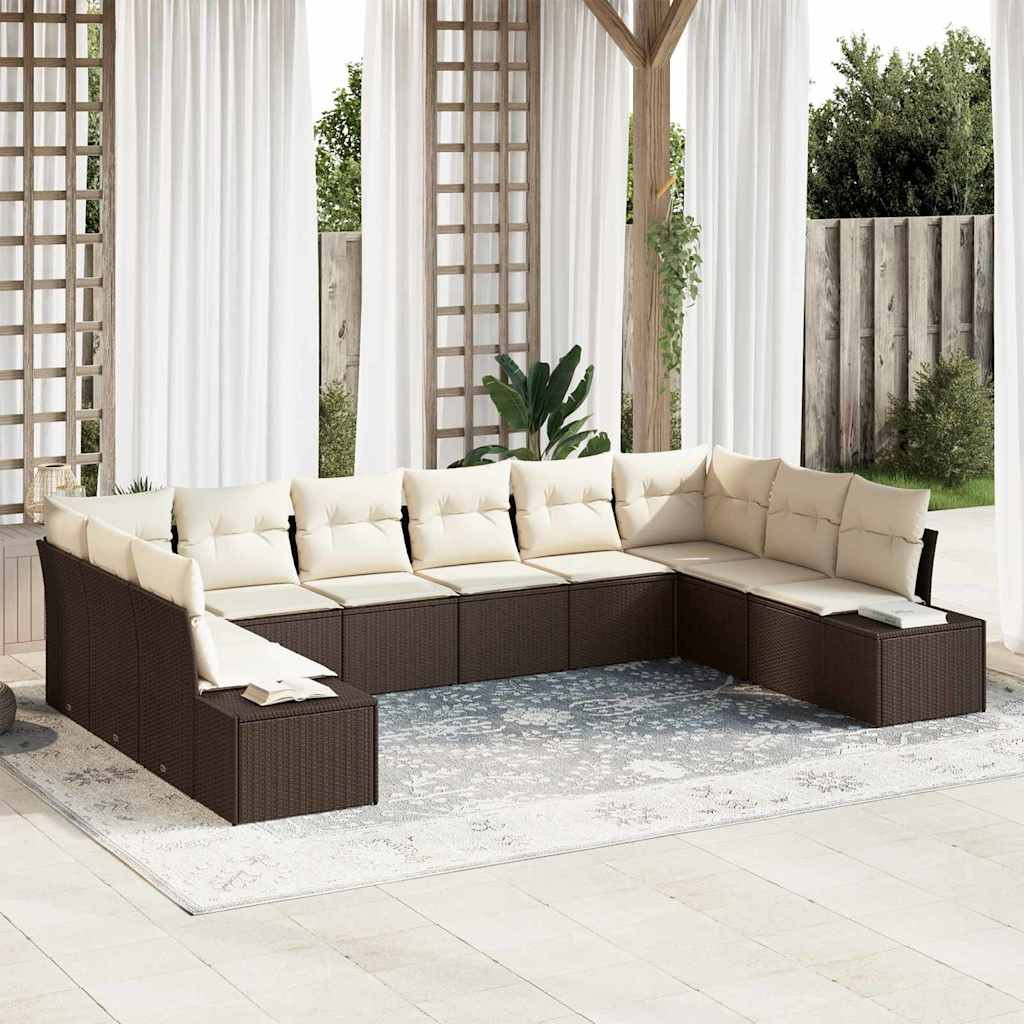 vidaXL Gartensofa-set mit Kissen 10 pcs Braun und Creme Polyrattan