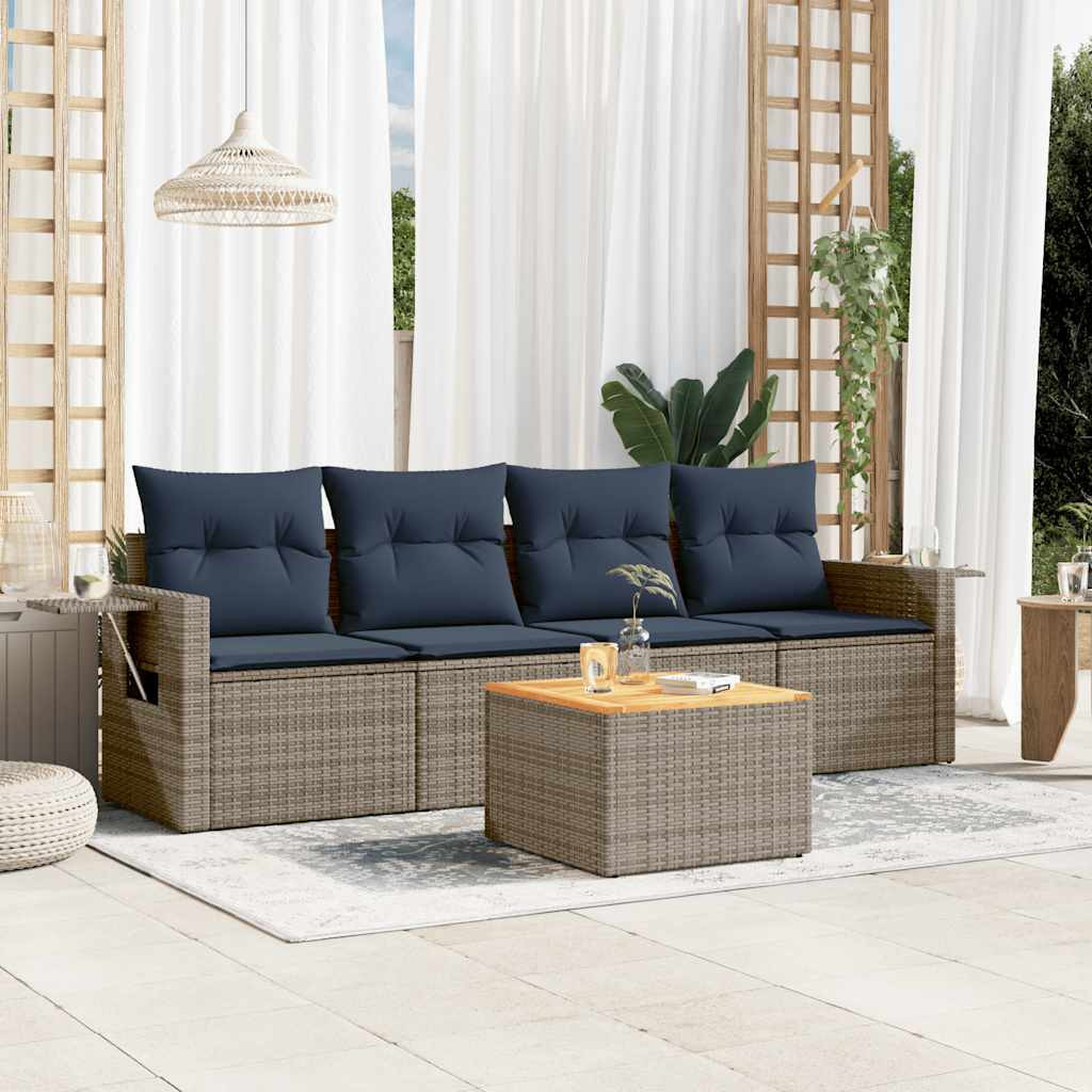 vidaXL 5-teiliges Gartensofa-Set mit Kissen, grau, Polyrattan