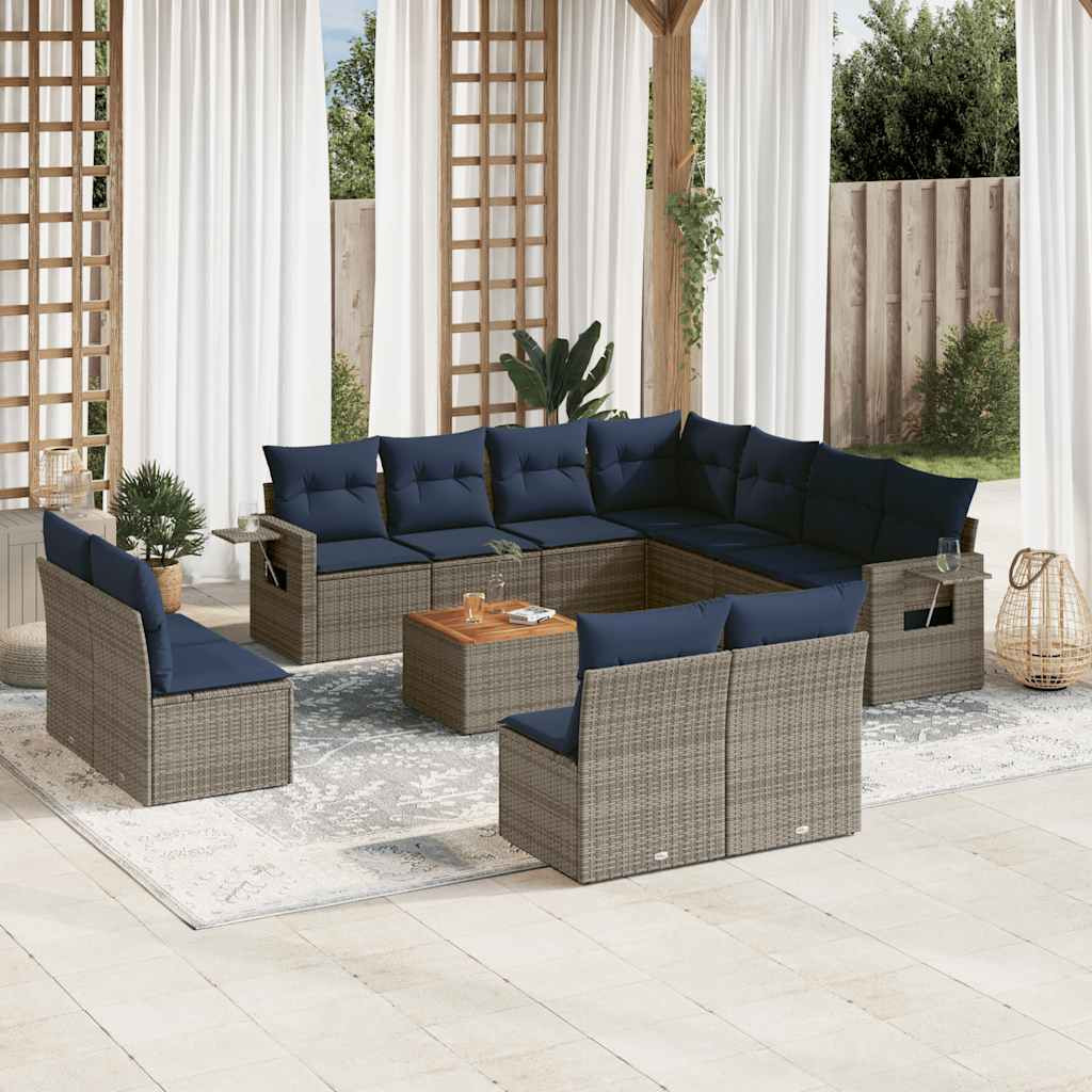 vidaXL 12-teiliges Gartensofa-Set mit Kissen, grau, Polyrattan