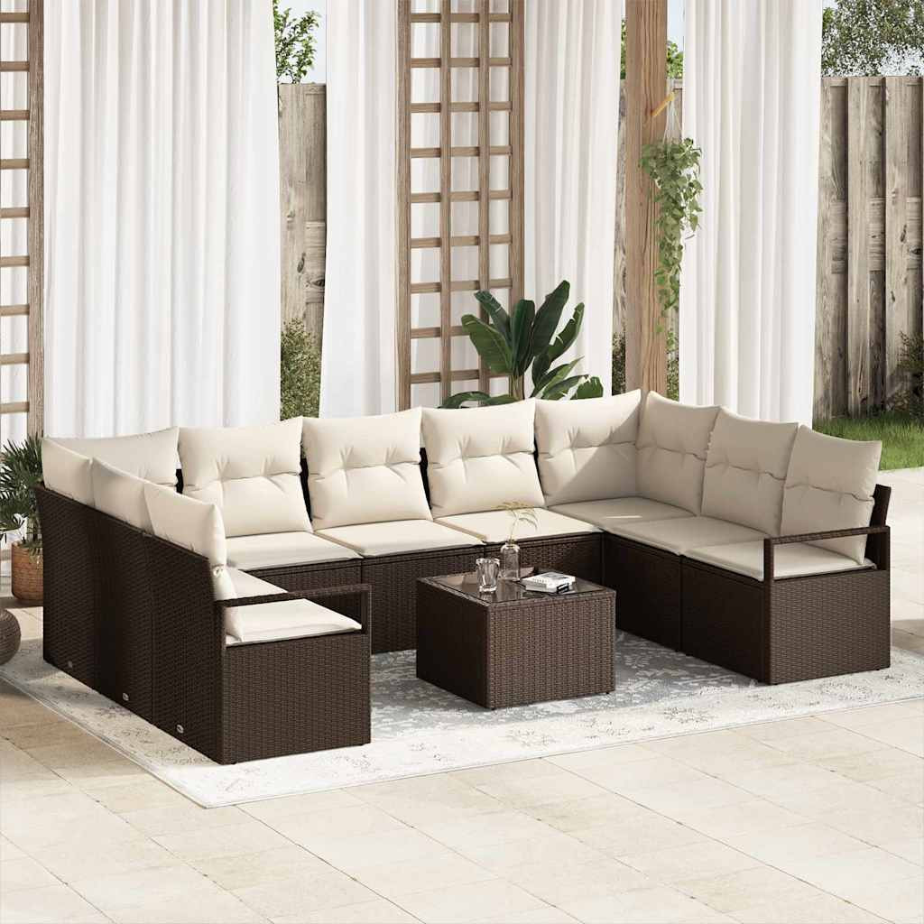 vidaXL Gartensofa-set mit Kissen 10 pcs Braun und Creme Poly-Rattan