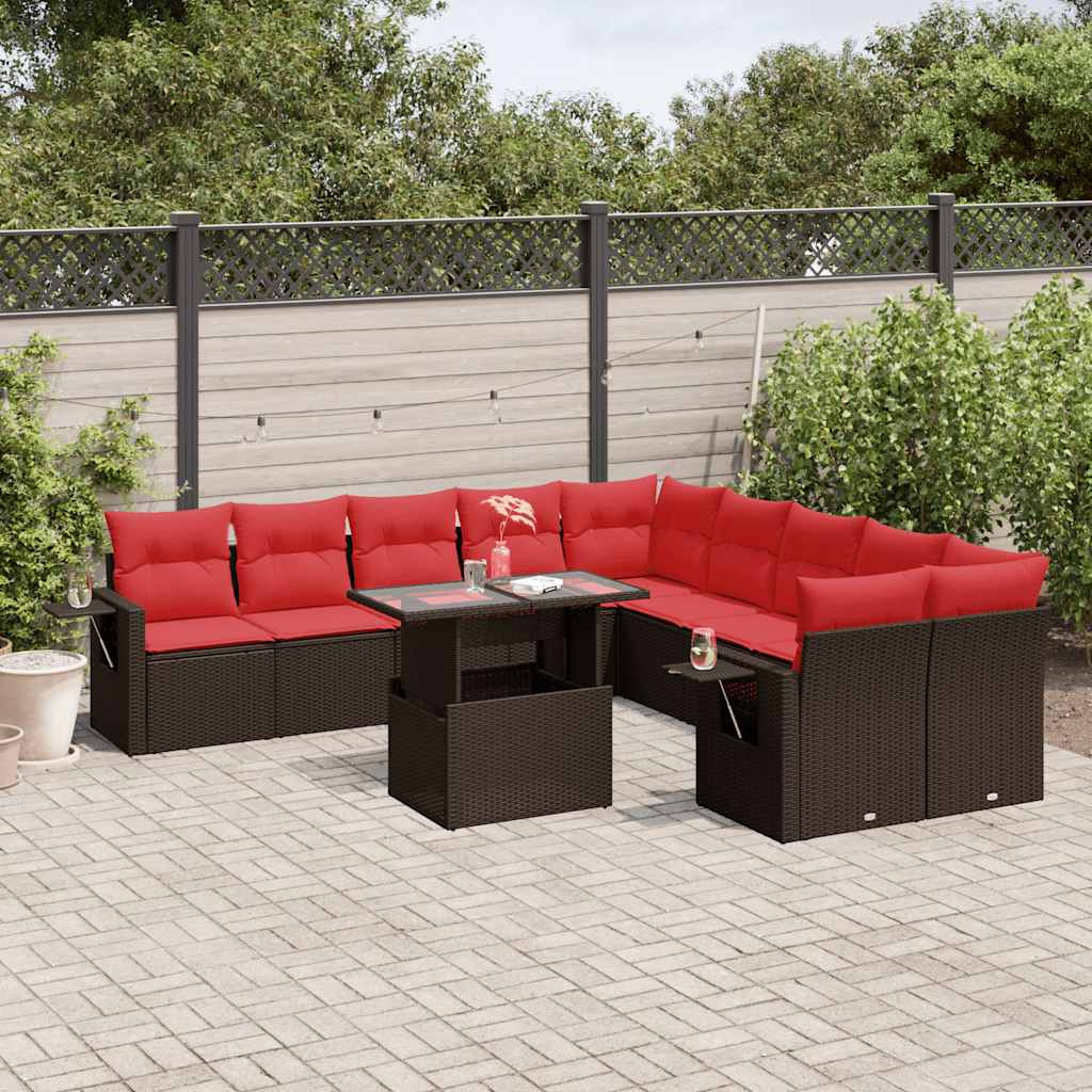 vidaXL 11-teiliges Gartensofa-Set mit Kissen, braun, Polyrattan