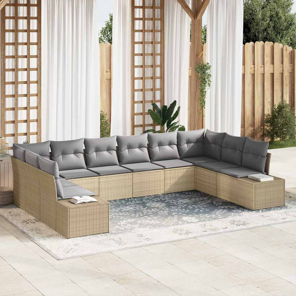 vidaXL Gartensofa-set mit Kissen 10 pcs Beige und Hellgrau Polyrattan
