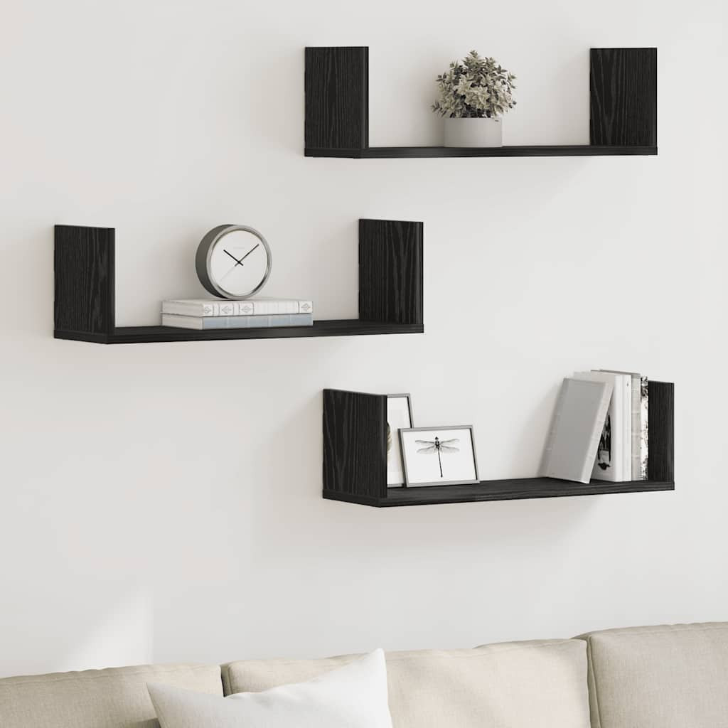 vidaXL Wandregale 3 Stk. Schwarz Eichen-Optik 58x18x18cm Holzwerkstoff