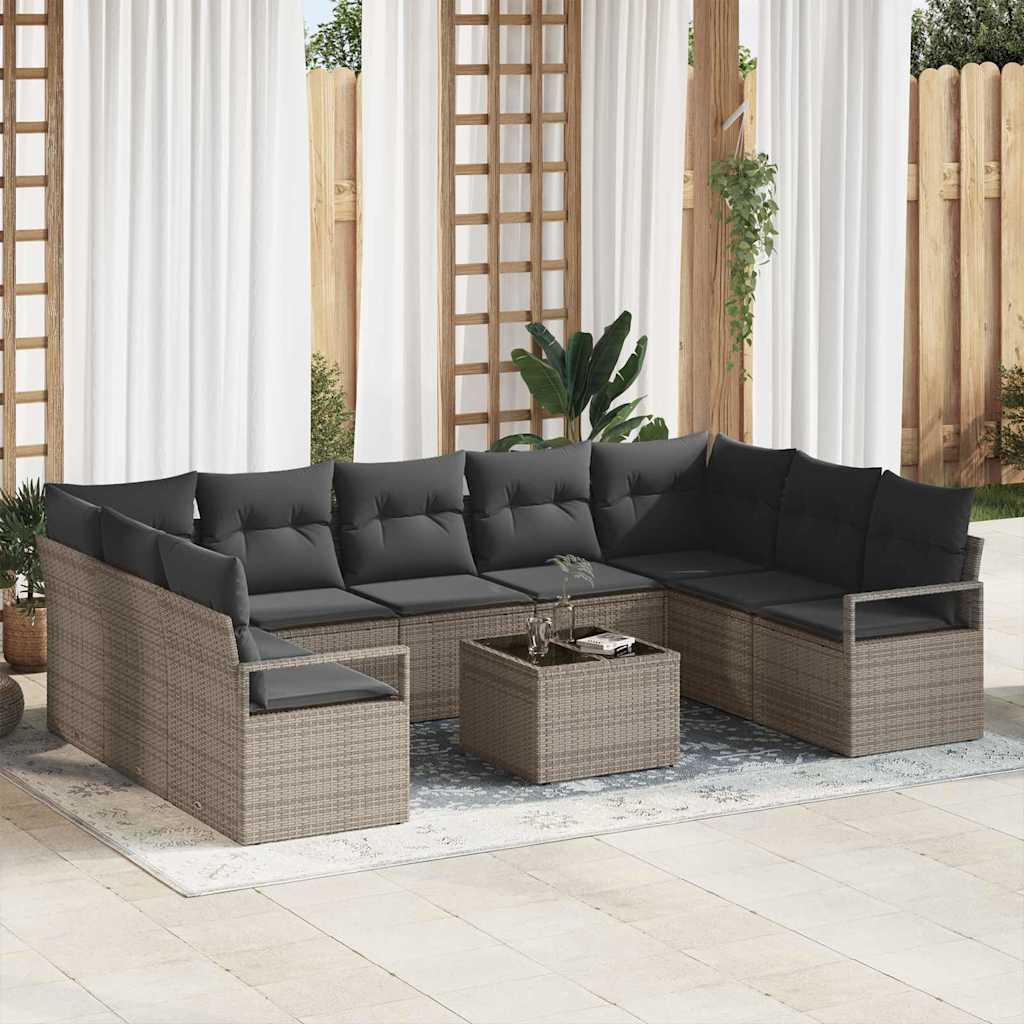 vidaXL Gartensofa-set mit Kissen 10 pcs Hellgrau Poly-Rattan