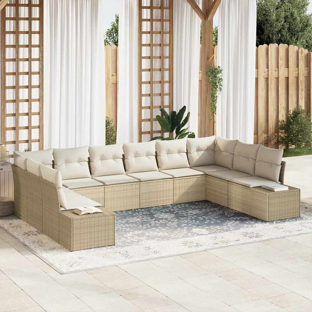 vidaXL Gartensofa-set mit Kissen 10 pcs Beige und Creme Polyrattan