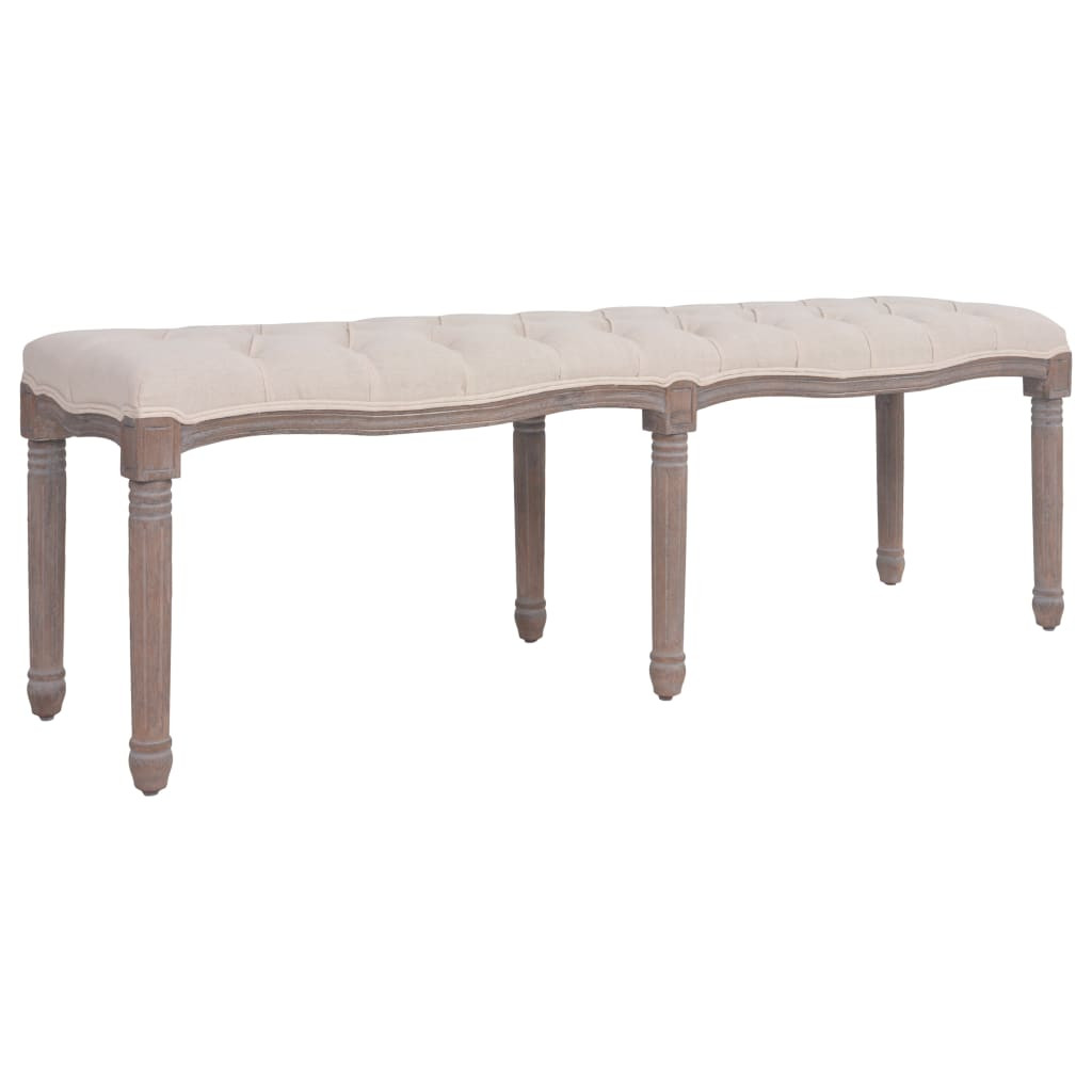 vidaXL Sitzbank Stoff Massivholz 150x40x48 cm Cremeweiß