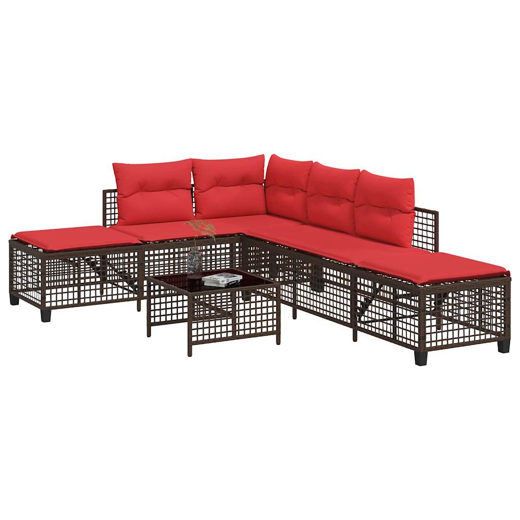 vidaXL 3-teiliges Ecksofa-Set für den Garten mit Kissen, braun, Polyrattan