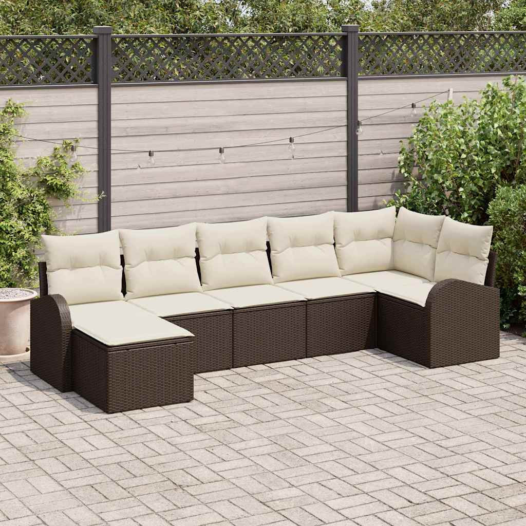 vidaXL Sofa Set mit Kissen mit Speicher 7 pcs Braun Poly-Rattan