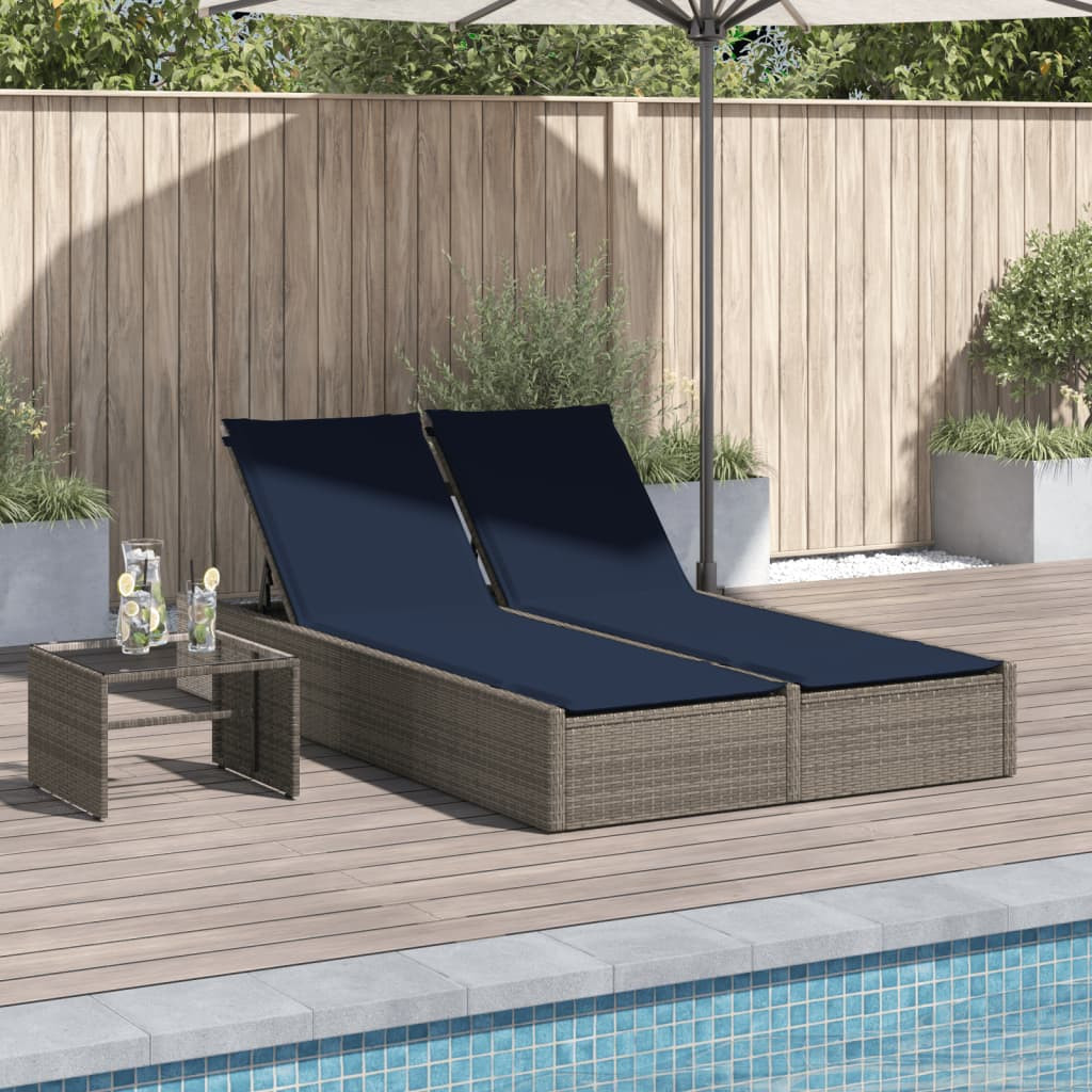 vidaXL Doppelte Sonnenliege mit Kissen Grau Poly Rattan