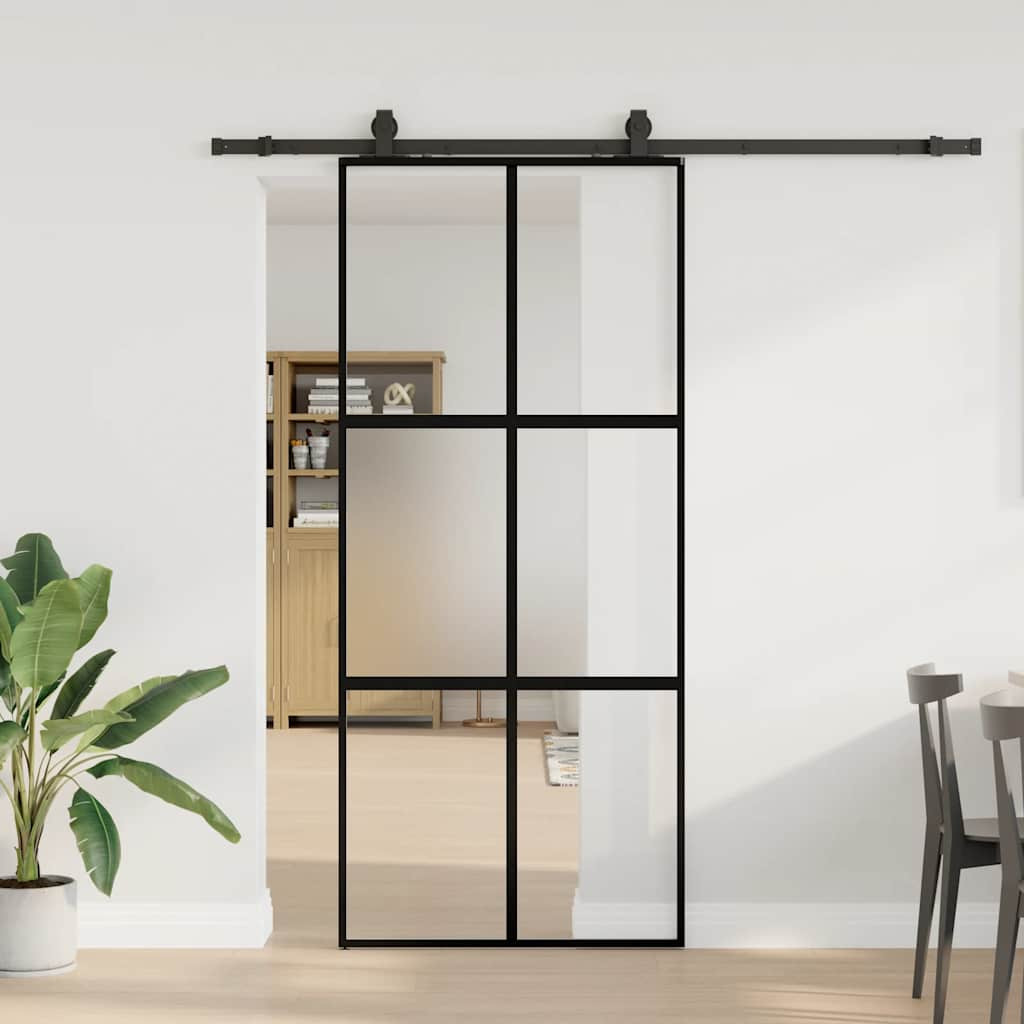vidaXL Schiebetür mit Beschlag Schwarz 90x205 cm Hartglas