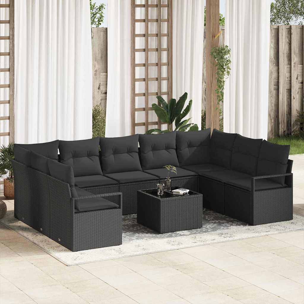 vidaXL Gartensofa-set mit Kissen 10 pcs Schwarz Poly-Rattan