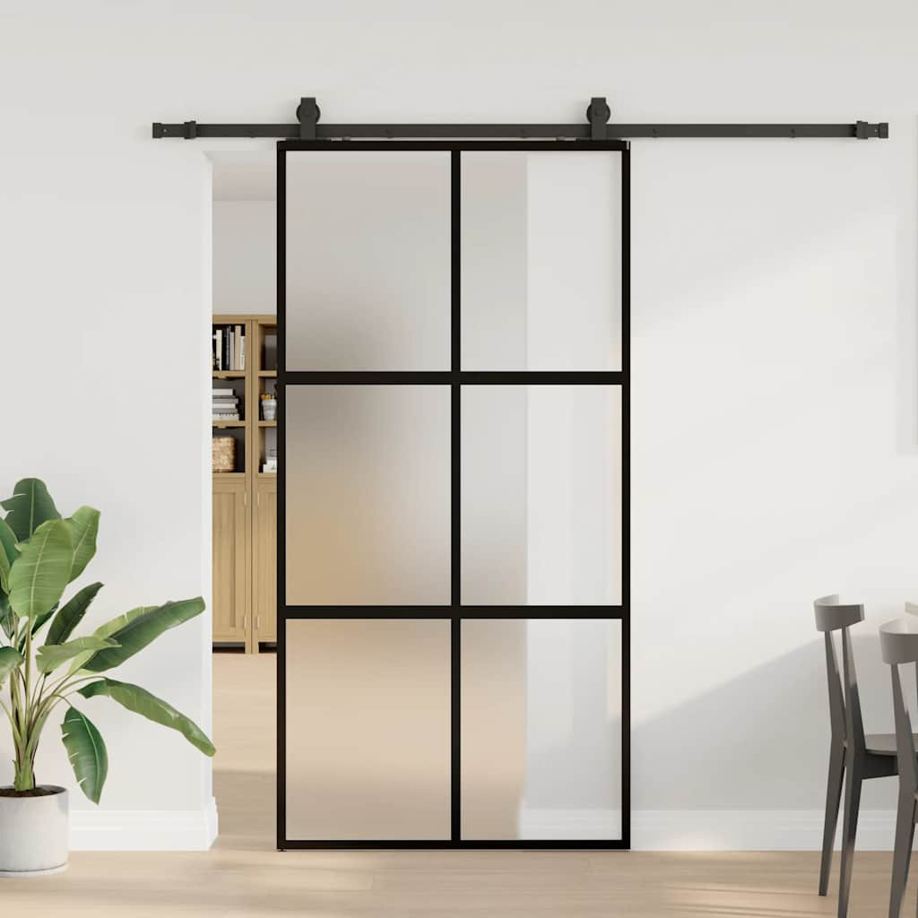 vidaXL Schiebetür mit Beschlag Schwarz 102,5x205 cm Hartglas