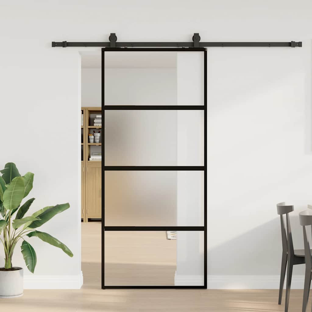 vidaXL Schiebetür mit Beschlag Schwarz 76x205 cm Hartglas