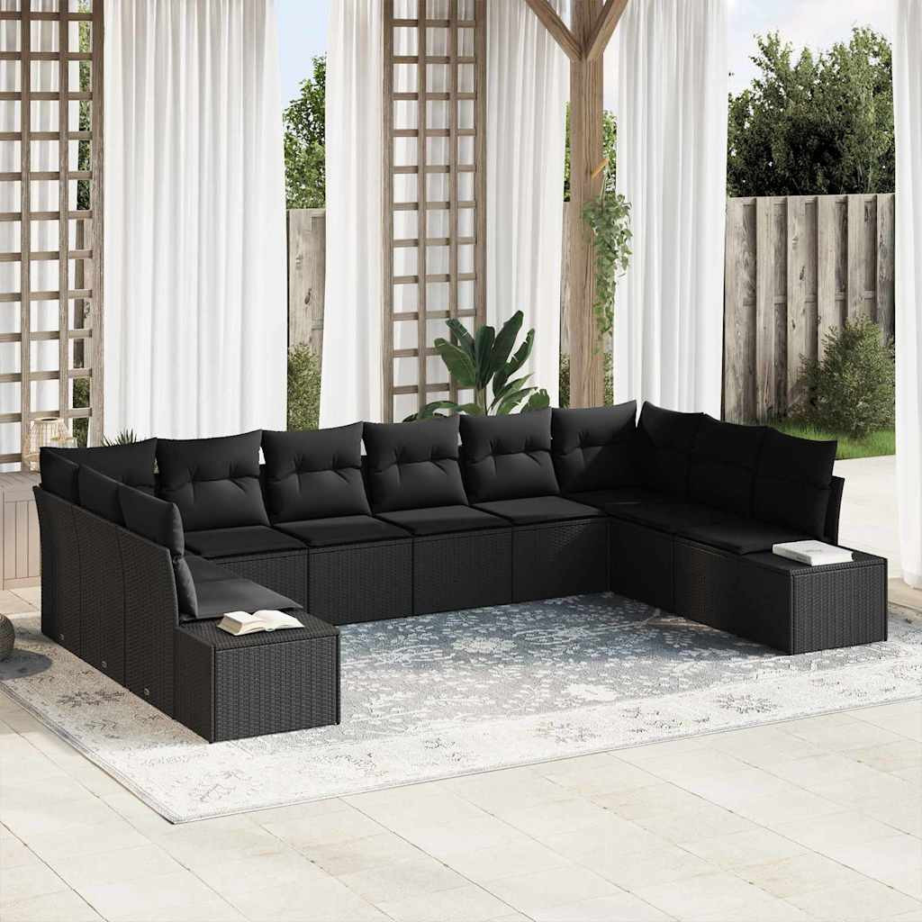 vidaXL Gartensofa-set mit Kissen 10 pcs Schwarz Polyrattan
