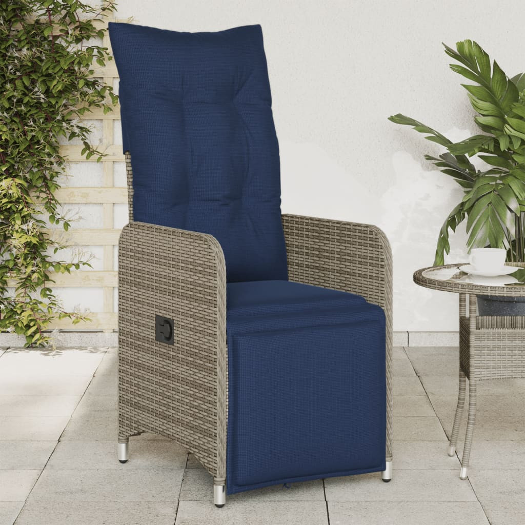vidaXL Gartensessel Verstellbar mit Kissen Grau Poly Rattan