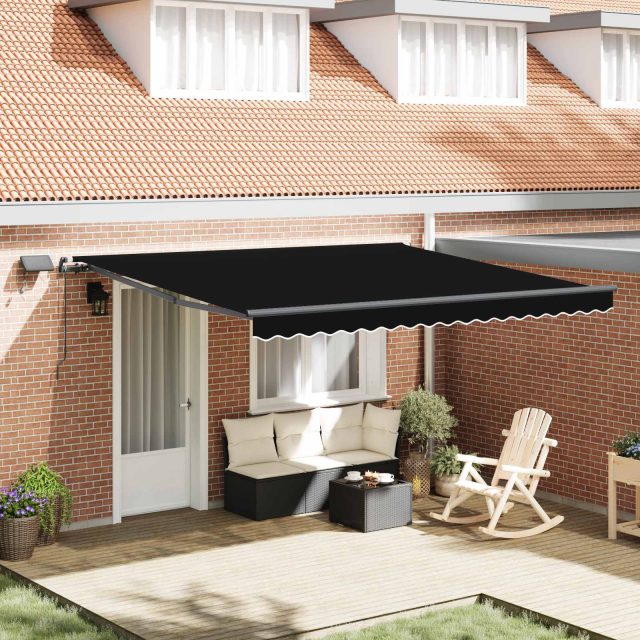 vidaXL Ausziehbare Markise Schwarz 400 x 300 cm Stoff und Aluminium