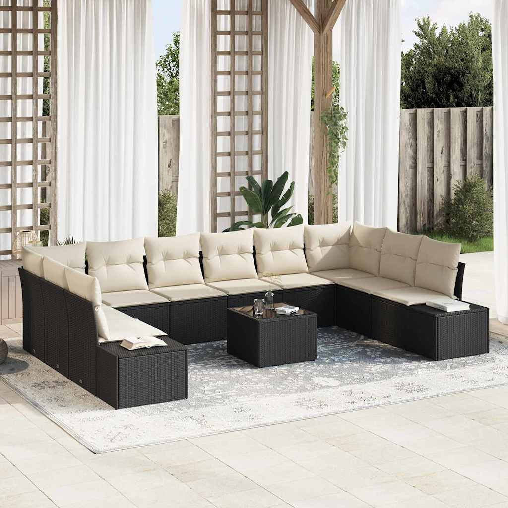vidaXL Gartensofa-set mit Kissen 10 pcs Schwarz und Creme Polyrattan