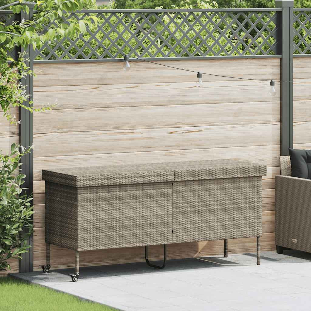 vidaXL Gartentruhe mit Rollen Hellgrau 160x55x75 cm Poly Rattan