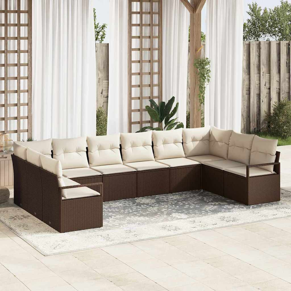vidaXL Gartensofa-set mit Kissen 10 pcs Braun und Weiß Poly-Rattan
