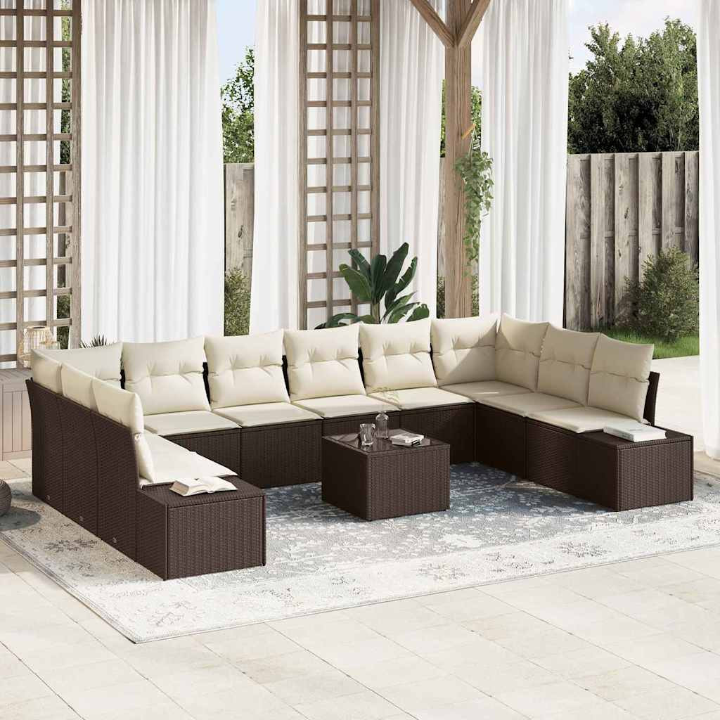 vidaXL Gartensofa-set mit Kissen 10 pcs Braun und Creme Polyrattan