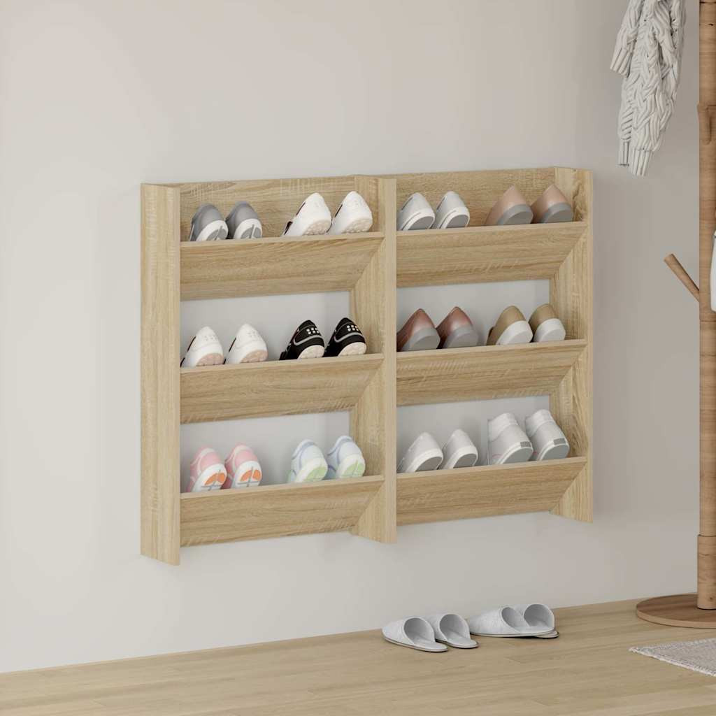 vidaXL Wand-Schuhschränke 2 Stk. Sonoma-Eiche 60x18x90cm Holzwerkstoff
