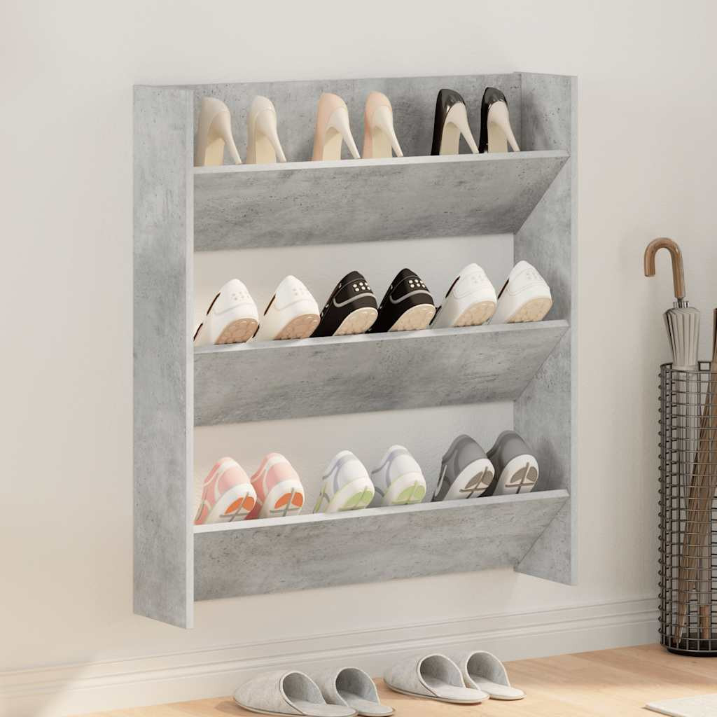 vidaXL Wand-Schuhschrank Betongrau 80x18x90 cm Holzwerkstoff