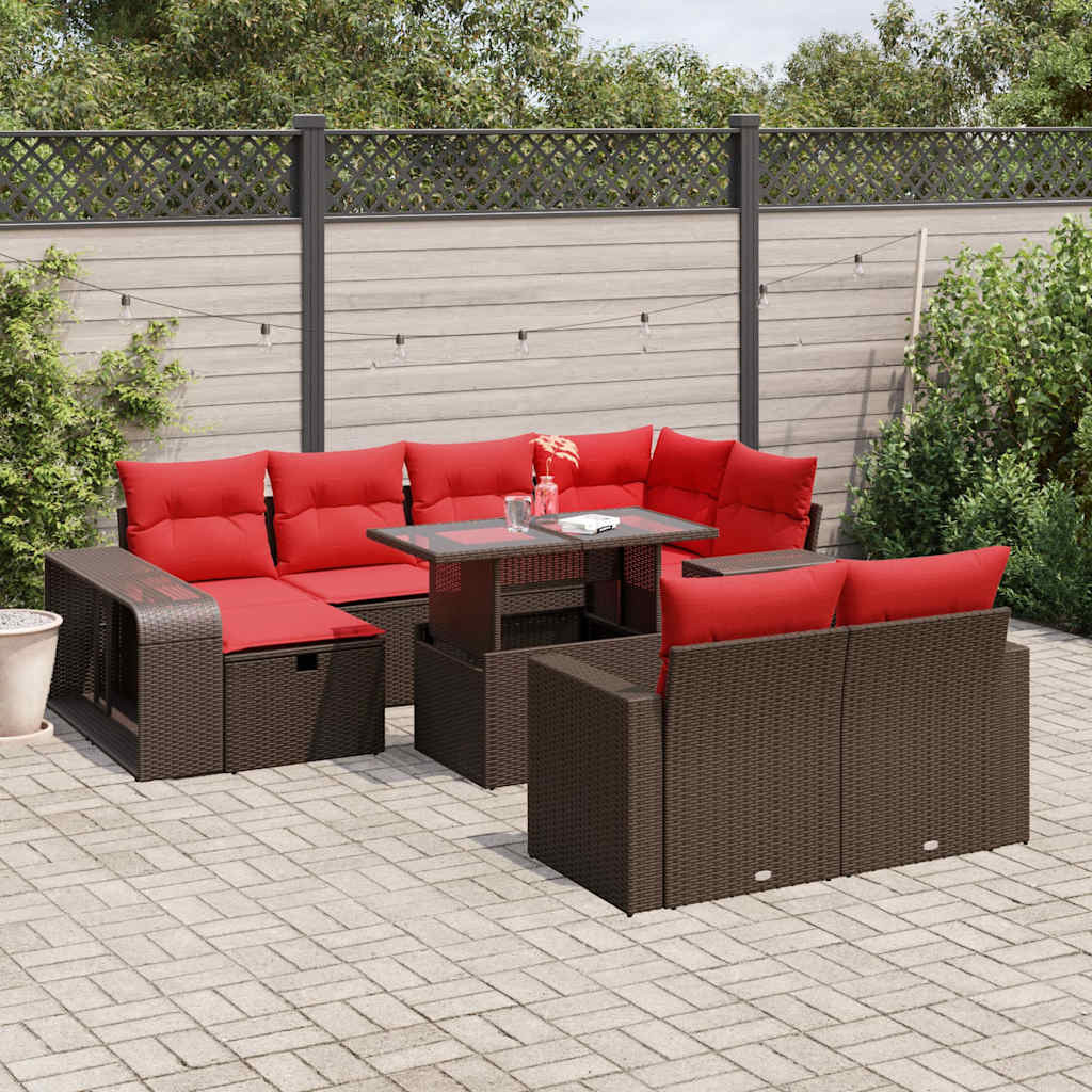 vidaXL 11-teiliges Gartensofa-Set mit Kissen, braun, Polyrattan