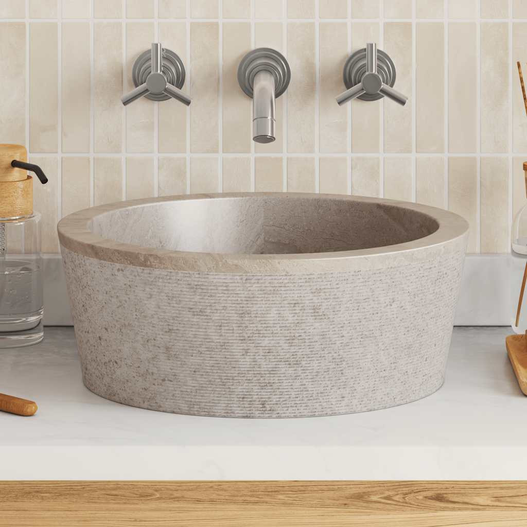 vidaXL Waschbecken Grau Ø40x15 cm Marmor