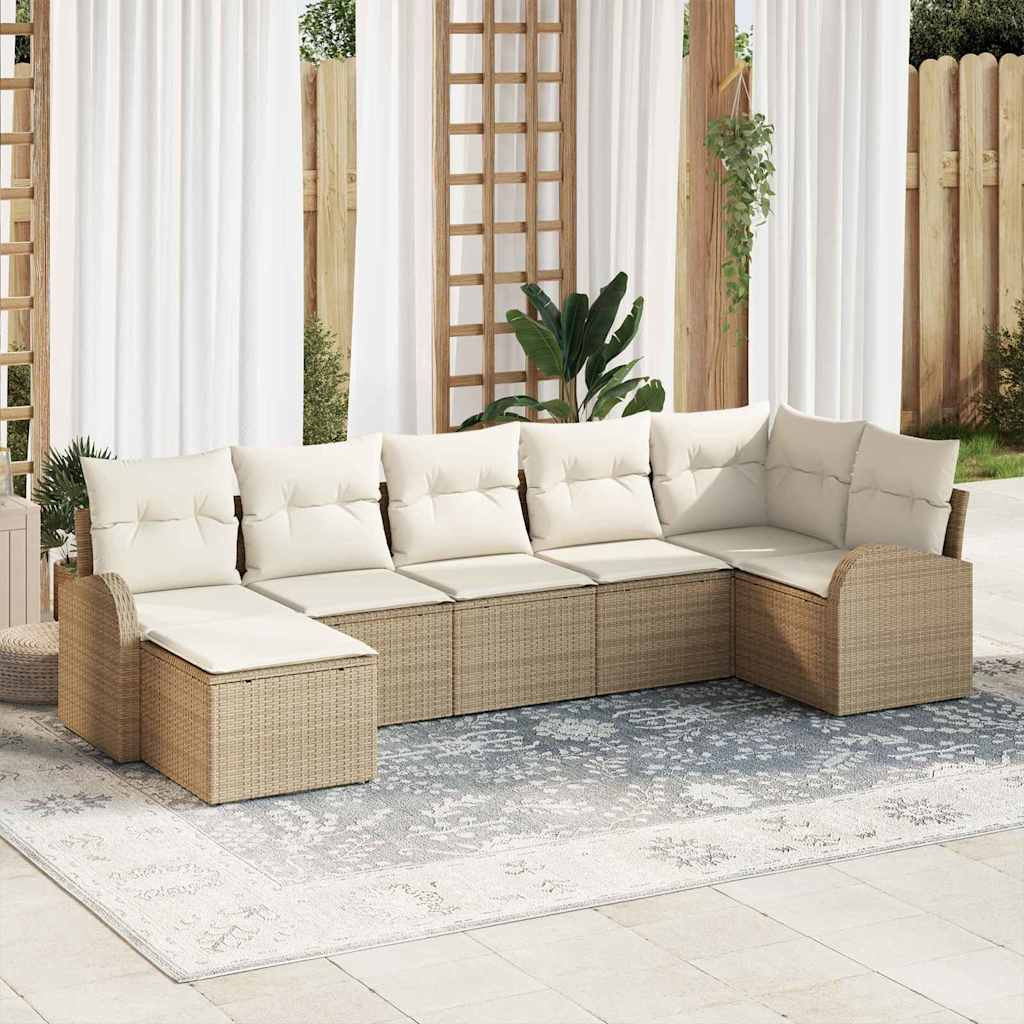 vidaXL Sofa Set mit Kissen mit Speicher 7 pcs Beige Poly-Rattan