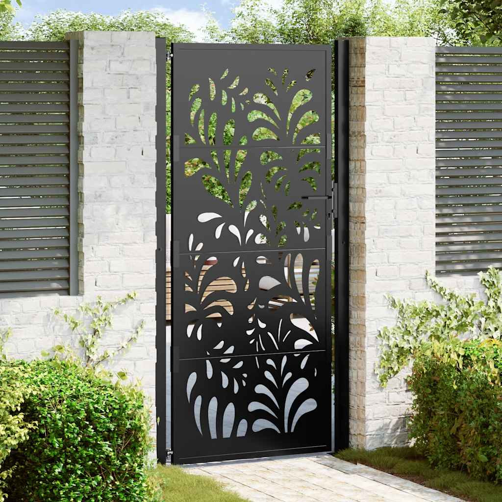 vidaXL Gartentor Schwarz 100x200 cm Stahl Wellendesign