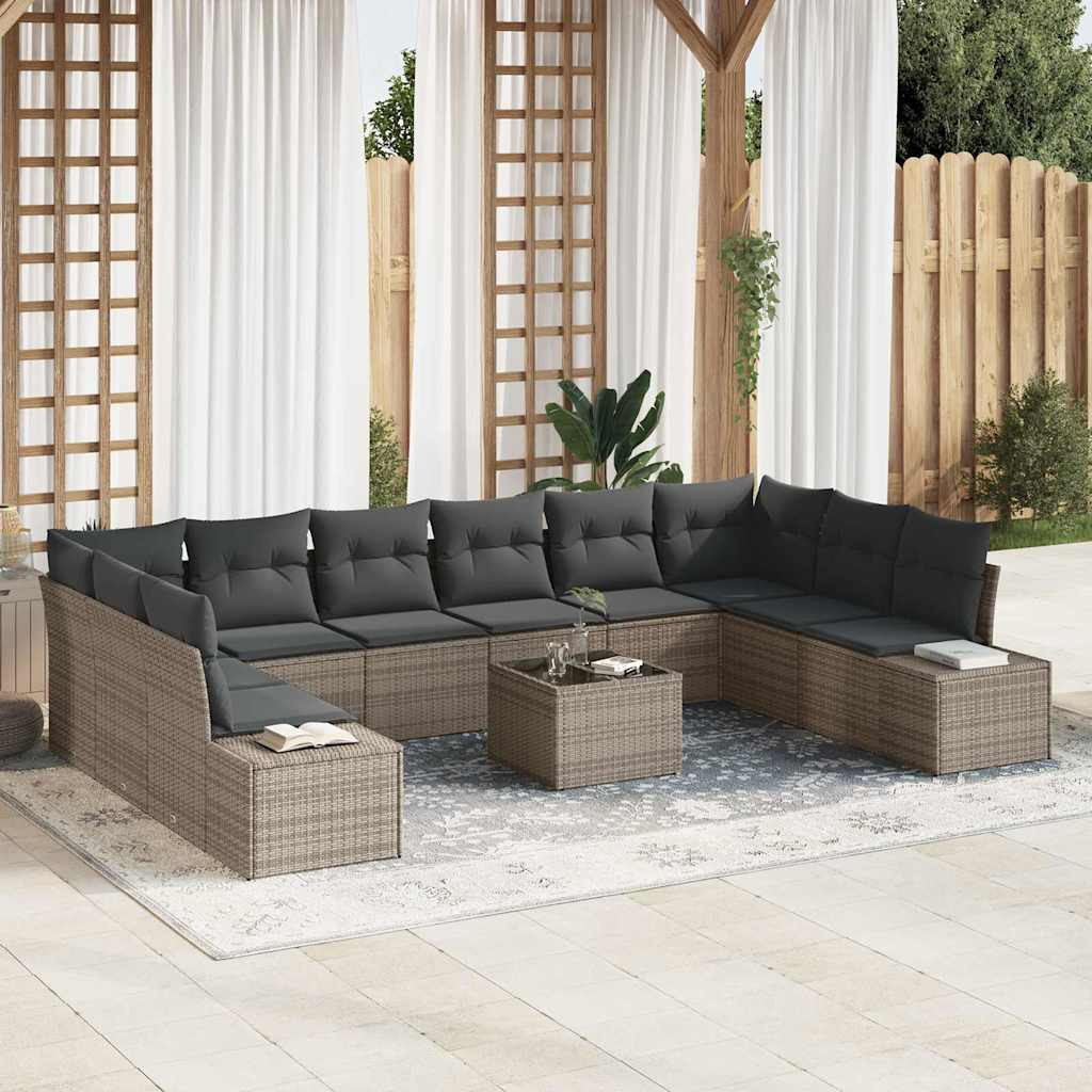 vidaXL Gartensofa-set mit Kissen 10 pcs Grau Polyrattan