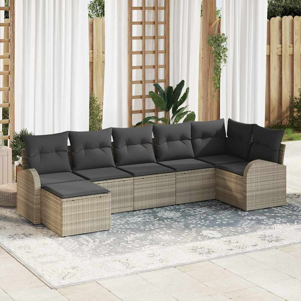 vidaXL Sofa Set mit Kissen mit Speicher 7 pcs Hellgrau Poly-Rattan