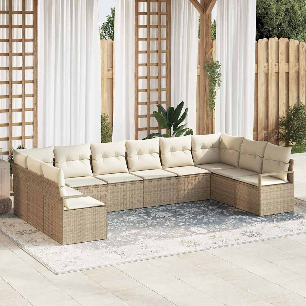 vidaXL Gartensofa-set mit Kissen 10 pcs Beige und Weiß Poly-Rattan