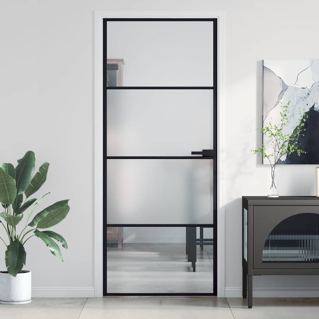 vidaXL Innentür Schlank Schwarz 83x201,5 cm Hartglas & Aluminium