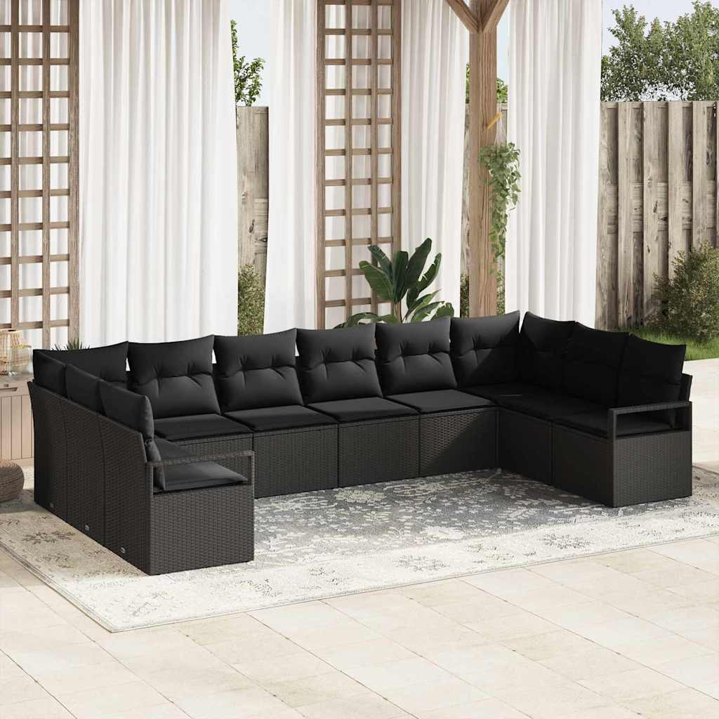 vidaXL Gartensofa-set mit Kissen 10 pcs Schwarz Poly-Rattan
