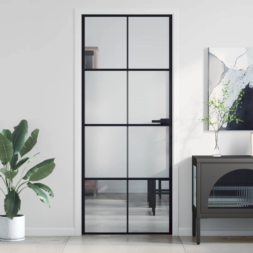 vidaXL Innentür Schlank Schwarz 83x201,5 cm Hartglas & Aluminium