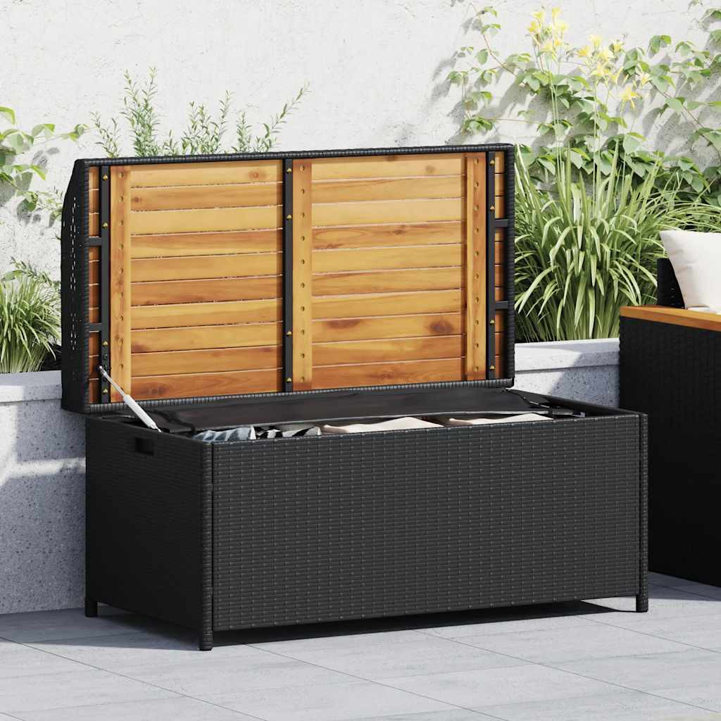 vidaXL Bank mit Stauraum Schwarz 100x50x52 cm Poly Rattan Akazienholz