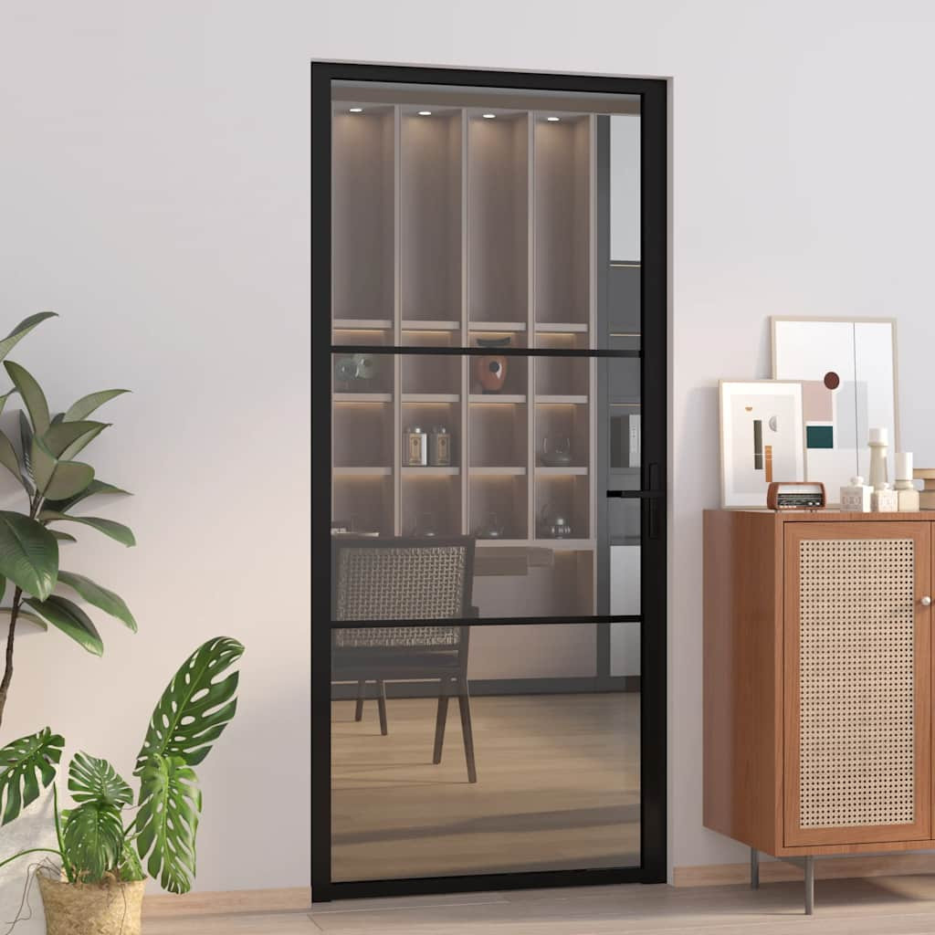 vidaXL Innentür 93x201,5 cm Schwarz ESG-Glas und Aluminium