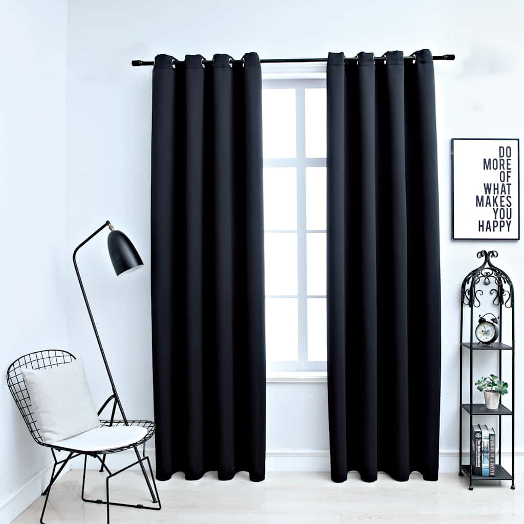 vidaXL Verdunkelungsvorhänge mit Ringen 2 Stk. Schwarz 137x213 cm Stoff