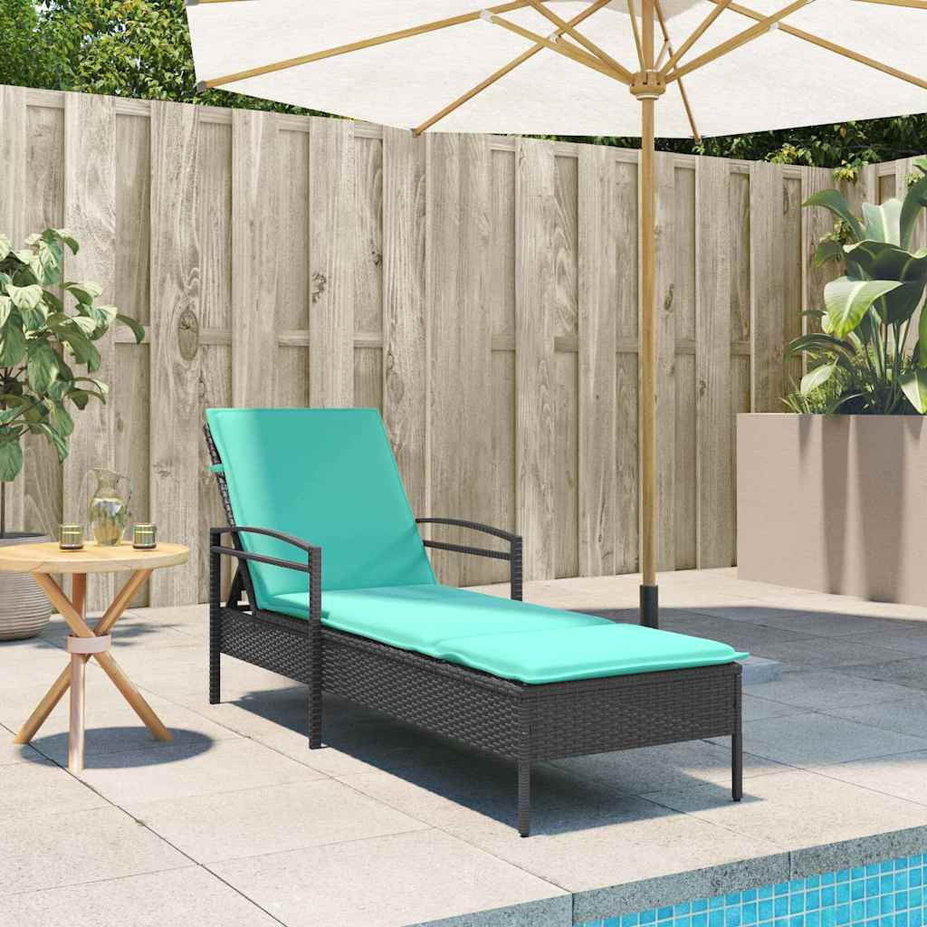 vidaXL | Sonnenliege | mit Kissen Schwarz 63 x 200 x 81 cm Poly-Rattan